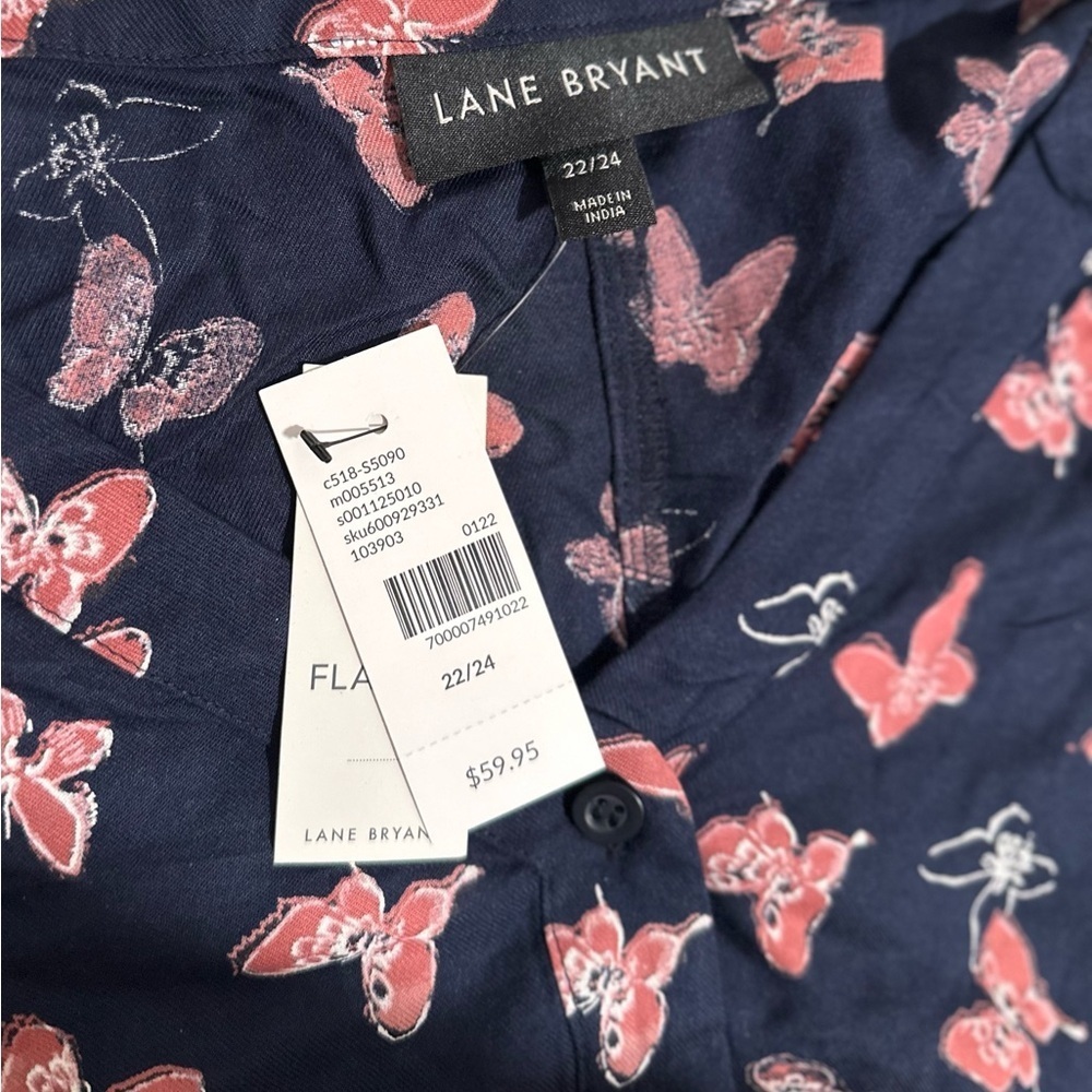 Lane Bryant NoPeek ButtonFront Lace Trimmed Top LongSleeve Inky Butterfly 22/24 - Picture 4 of 15